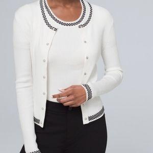 White House Black Market White with Black trim Sweater Set